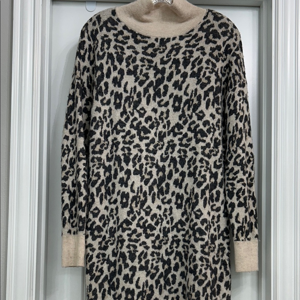 LOFT Animal Print Knit Dress in Beige and Black